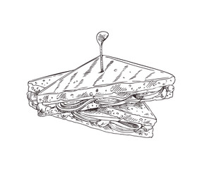 Sandwich Monochrome Sketch Vector Illustration