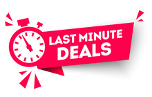 Vector Illustration Last Minute Deal Button, Flat Label Flag Sign, Alarm Clock Countdown Logo