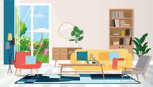 Vector Flat Illustration Drawn By Shapes.