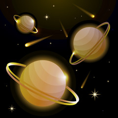 Wall Mural - fantastic space background with planets with ring, stars and comets. astronomy and space, celestial 