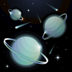 Wall Mural - fantastic space background with planets with ring, stars and comets. astronomy and space, celestial 