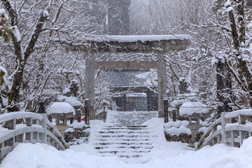 Hidagokaku temple in snowy day  in winter,Takayama,Japan.