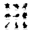 © Olli - Vector illustration. Black silhouettes of West Europe states maps, simplified outlines. France, Belgium, Netherlands, Switzerland, Austria, Germany, Monaco, Liechtenstein, Luxembourg