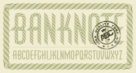 Poster - Vector upper case condensed English alphabet letters collection created with guilloche ornate, art ribbon. Can be used as graduation diploma design