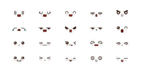 Wall Mural - Kawaii smile emoticons. Japanese emoji