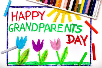 Colorful drawing: Grandparents Day card with tulip