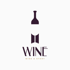 Wall Mural - Bottle of Wine and Glass of Wine Vector Logo Concept.