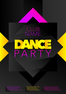 Vertical dance party template with color graphic elements and text. 