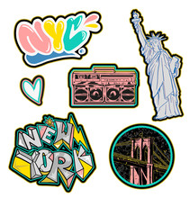 New York City Set Sticker And Patches Print 
