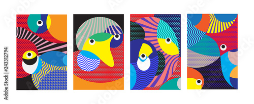 Vector Abstract Colorful Geometric and Curvy pattern background illustration Tableau sur Toile