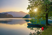 Magnificent Sunrise Over Lake Bled, Slovenia At Summer Morning