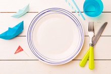 Table Setting For Kids - Empty Plate With Decorations Around