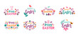 Happy Easter, vector symbols, logo, badges and lettering design
