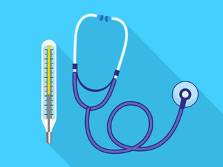Poster - Stethoscope thermometer icon. Flat illustration of stethoscope thermometer vector icon for web design