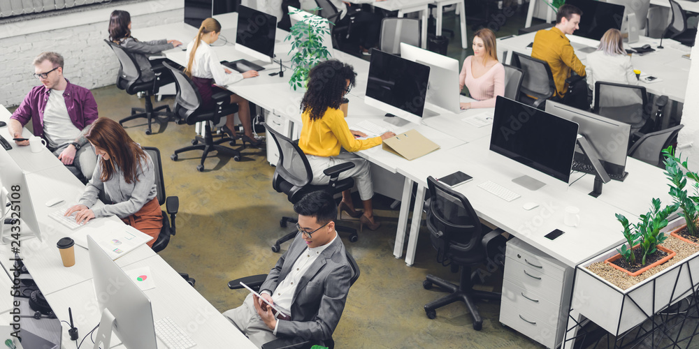 High Resolution People Work high angle view of professional multiethnic business people working ...