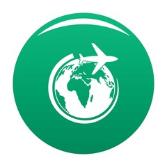 Poster - Plane on earth icon. Simple illustration of plane on earth vector icon for any design green