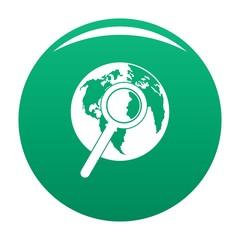 Poster - Magnifier on earth icon. Simple illustration of magnifier on earth vector icon for any design green
