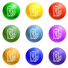 Poster - Eco battery icons vector 9 color set isolated on white background for any web design 