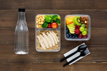 Wall Mural - Healthy and nutritious packed lunch meal on a wooden table