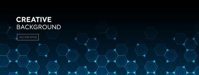 Modern abstract chemical science dark blue gradient banner background