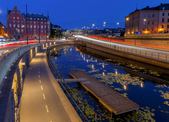 Wall Mural - Stockholm. City embankment at sunrise.