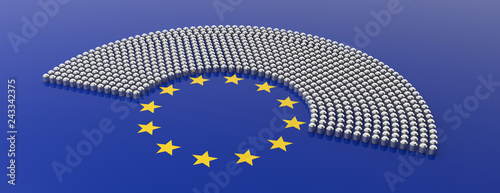 Fotografía European Union parliament seats and yellow stars circle on blue background