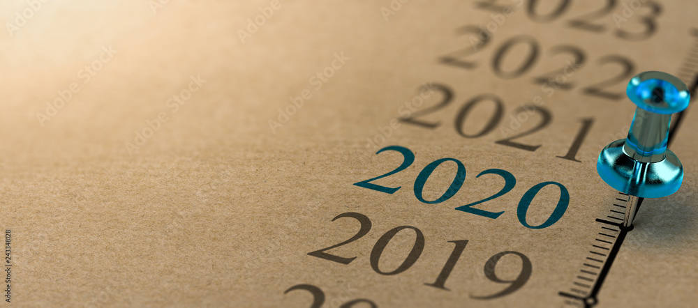 Year 2020, Two Thousand And Twenty Timeline - obrazy, fototapety, plakaty 