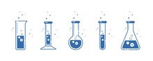 A Chemical Flask. Icons Set. Equipment For Chemical Laboratory. Line Design. Vector