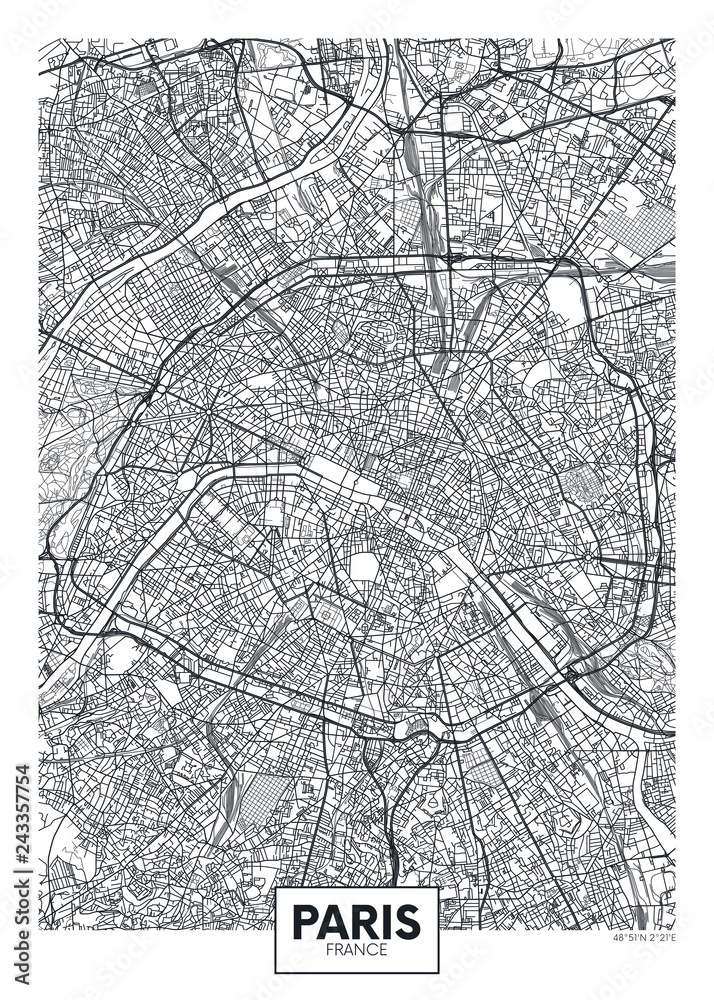 City map Paris, travel vector poster design - obrazy, fototapety, plakaty 