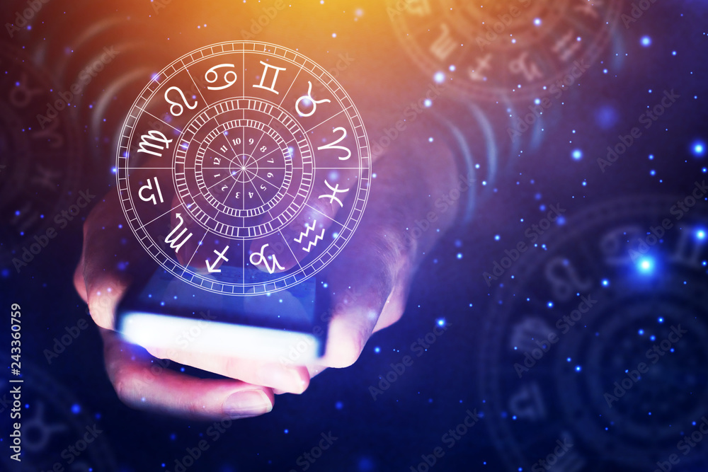 Astrology smartphone app concept - obrazy, fototapety, plakaty 