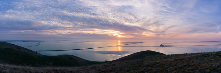 Wall Mural - Colorful sunset over the San Francisco bay area as seen from Coyote Hills Regional Park, Fremont, California