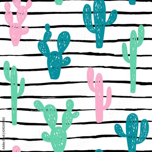 Dekoracja na wymiar  recznie-rysowane-slodkie-dzieci-streszczenie-wzor-z-kaktusa-rustykalne-proste-kolorowe-tlo-boho-ilustracja-kreskowka