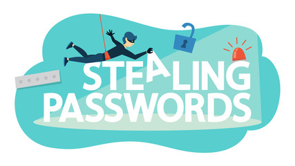 Poster - Thief steal personal data with password. Cyber crime