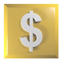 Poster - Yellow - Orange square push button Dollar currency symbol - 3D rendering illustration
