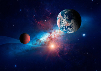 Wall Mural - planets of the solar system against the background of a spiral galaxy in space. elements of this ima