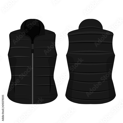 Cuadros en Lienzo Black winter zipped vest isolated vector on the white background