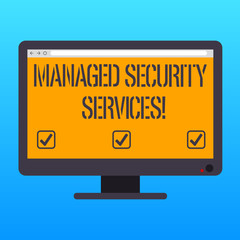 Poster - Handwriting text writing Managed Security Services. Concept meaning approach in analysisaging clients security needs Blank Computer Desktop Monitor Color Screen Mounted with Progress Bar