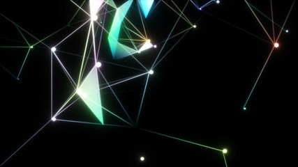 Poster - Glowing geometric shapes.Data Communication and Transfer.Seamless loop.