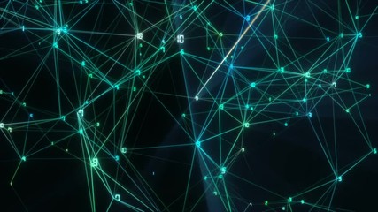 Poster - Shining neon network.Digital, communication and technology background with lines and dots. Seamless loop.