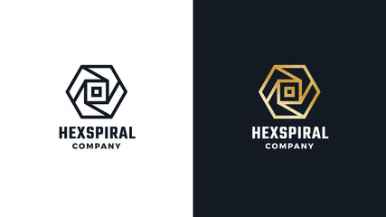 Wall Mural - Hexagon Logotype template, positive and negative variant, corporate identity for brands, exclusive product logo, gold texture, vector design