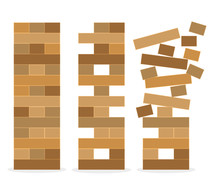Jenga Icon Vector Illustration. Set Of Tower Game. Wooden Stack Block Toy