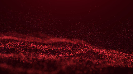Poster - Wave Glow. Wave of particles. Wave 3d. 3d rendering. Futuristic dots background with a dynamic wave. Abstract Big Data Visualization.