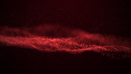 Poster - Wave Glow. Wave of particles. Wave 3d. 3d rendering. Futuristic dots background with a dynamic wave. Abstract Big Data Visualization.