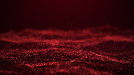 Poster - Wave Glow. Wave of particles. Wave 3d. 3d rendering. Futuristic dots background with a dynamic wave. Abstract Big Data Visualization.