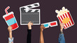Hands holding movie icons clipart