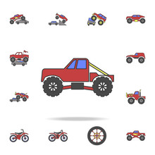Truck Bigfoot Car Field Coloricon. Detailed Set Of Color Big Foot Car Icons. Premium Graphic Design. One Of The Collection Icons For Websites, Web Design, Mobile App