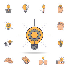 Poster - light bulb and gear fild color icon. Detailed set of color idea icons. Premium graphic design. One of the collection icons for websites, web design