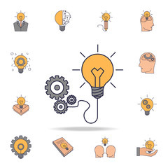 Poster - light bulb and gears fild color icon. Detailed set of color idea icons. Premium graphic design. One of the collection icons for websites, web design