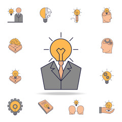 Poster - business man head light bulb fild color icon. detailed set of color idea icons. premium graphic desi
