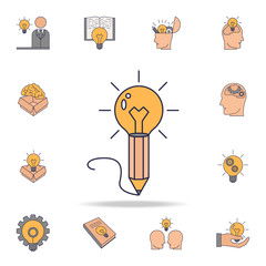 Poster - pencil and light bulb fild color icon. Detailed set of color idea icons. Premium graphic design. One of the collection icons for websites, web design